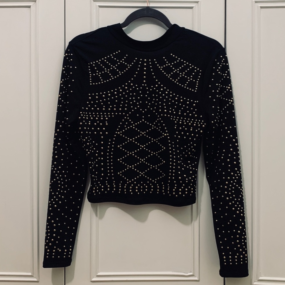 Studded long sleeve crop top